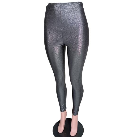 LOB Shimmery Leggings Pants Size Small Gray Pull On Elastic High Waist - Picture 1 of 12